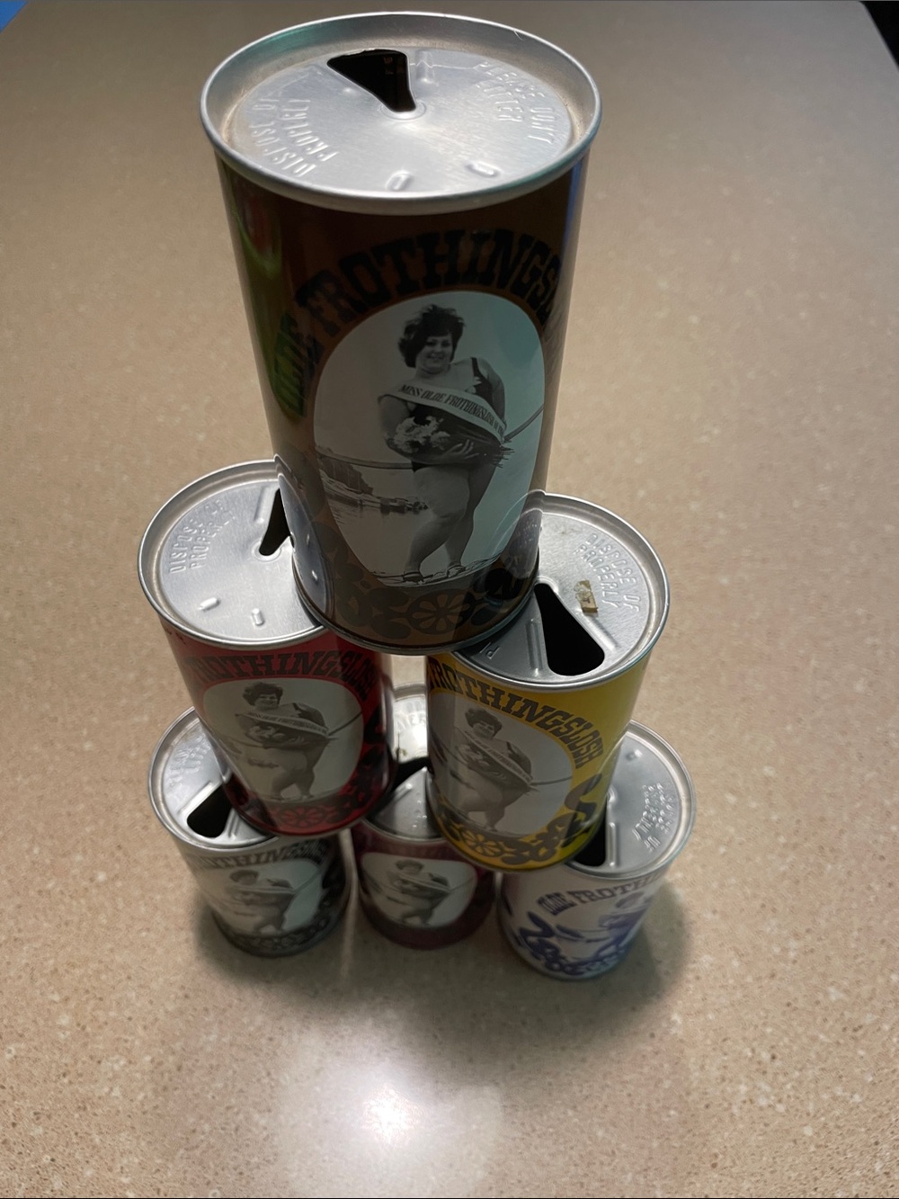 Vintage Style EMPTY Beer Cans - Set of 6 Colorful Tin Cans